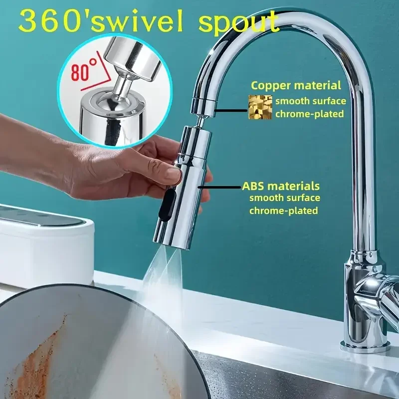 3 Modes Faucet Splash Proof Head Spout Filter Metal Extender Faucet Kitchen Aerator Universal Connector