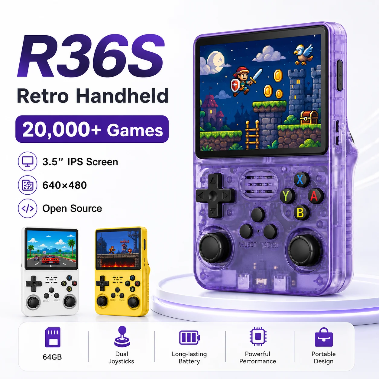 Original Arkos R36S Console Retro Portable Handheld Game Console 15000+ Retro Games 3.5-Inch Screen Mini Portatil Video Player