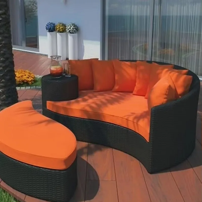 

Factory Wholesale Raised Sun Beds Chaise Garden Chaise Patio Round Rope Daybed Outdoor Furniture Garden Outdoor Fu
