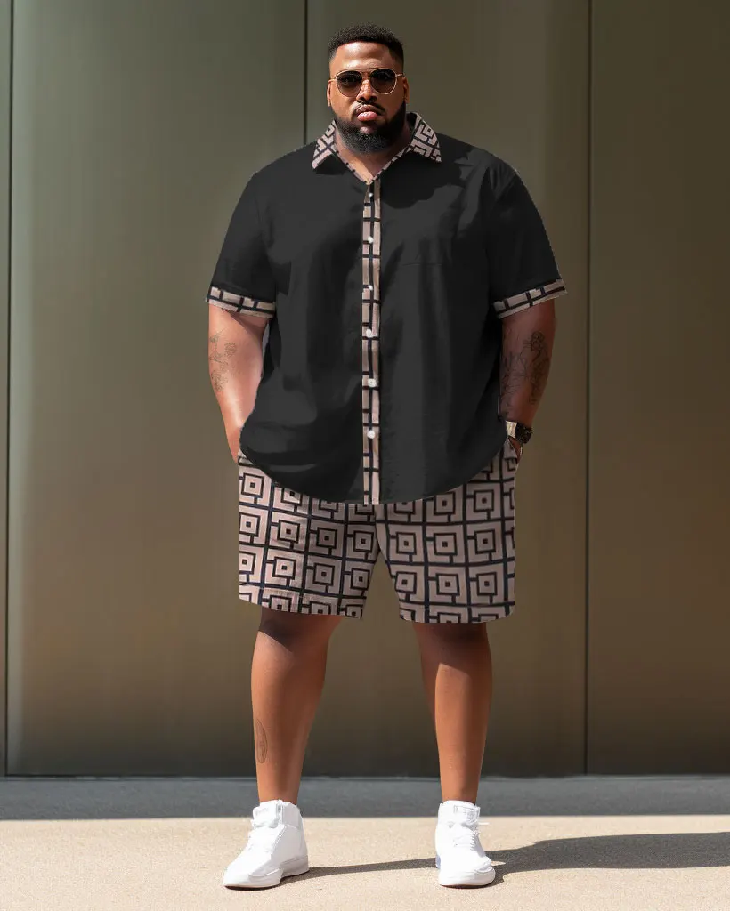 Biggmans Shirt Plus Size Set L-9Xl für Sommerkleid ung Overs ize Anzug Herren große Block Street Short Shirt Shorts 7xl 8xl 9xl