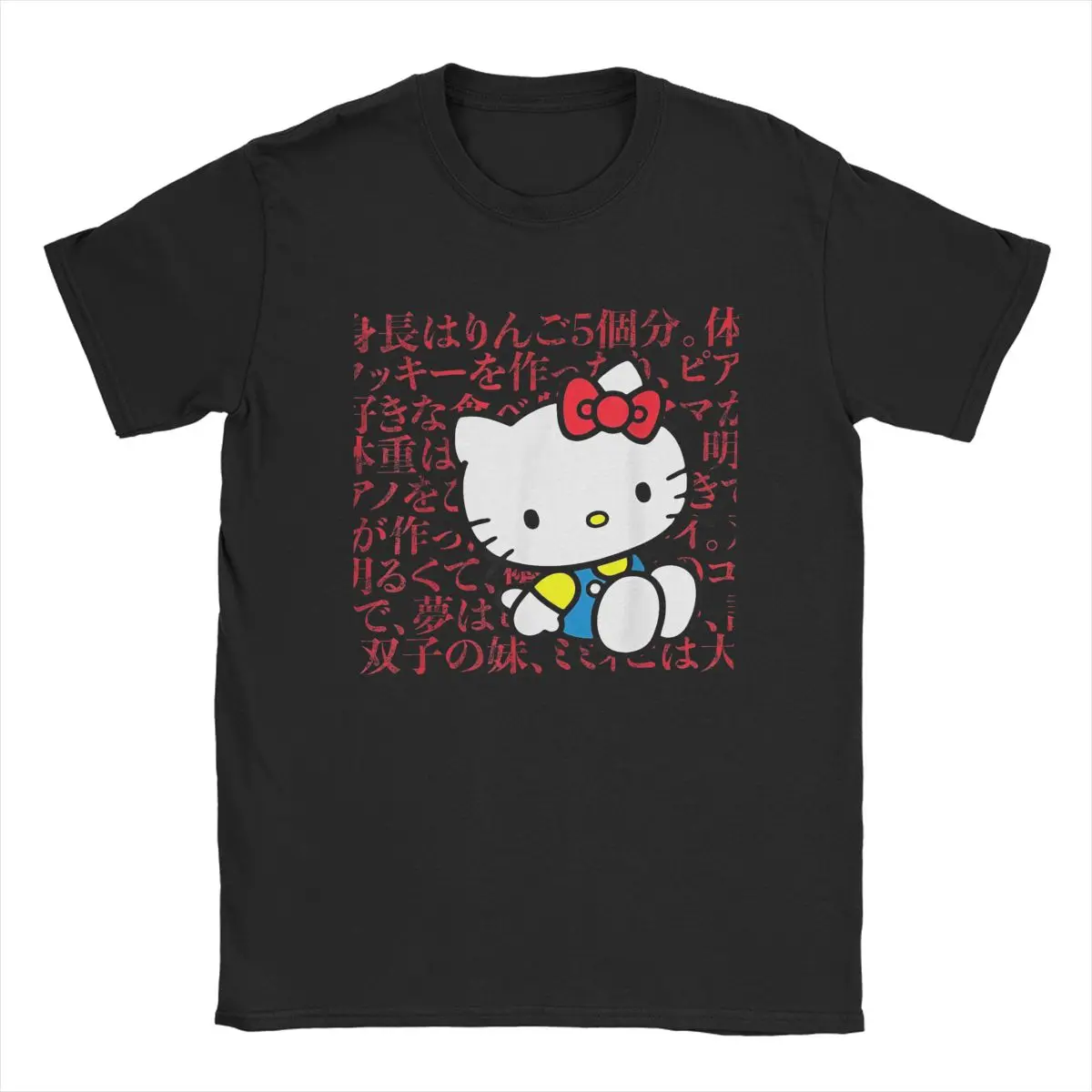 Men T-Shirt Hello Kitty Kanji Japanese Biography Unique 100% Cotton Tees Short Sleeve T Shirt Round Collar Tops Unique