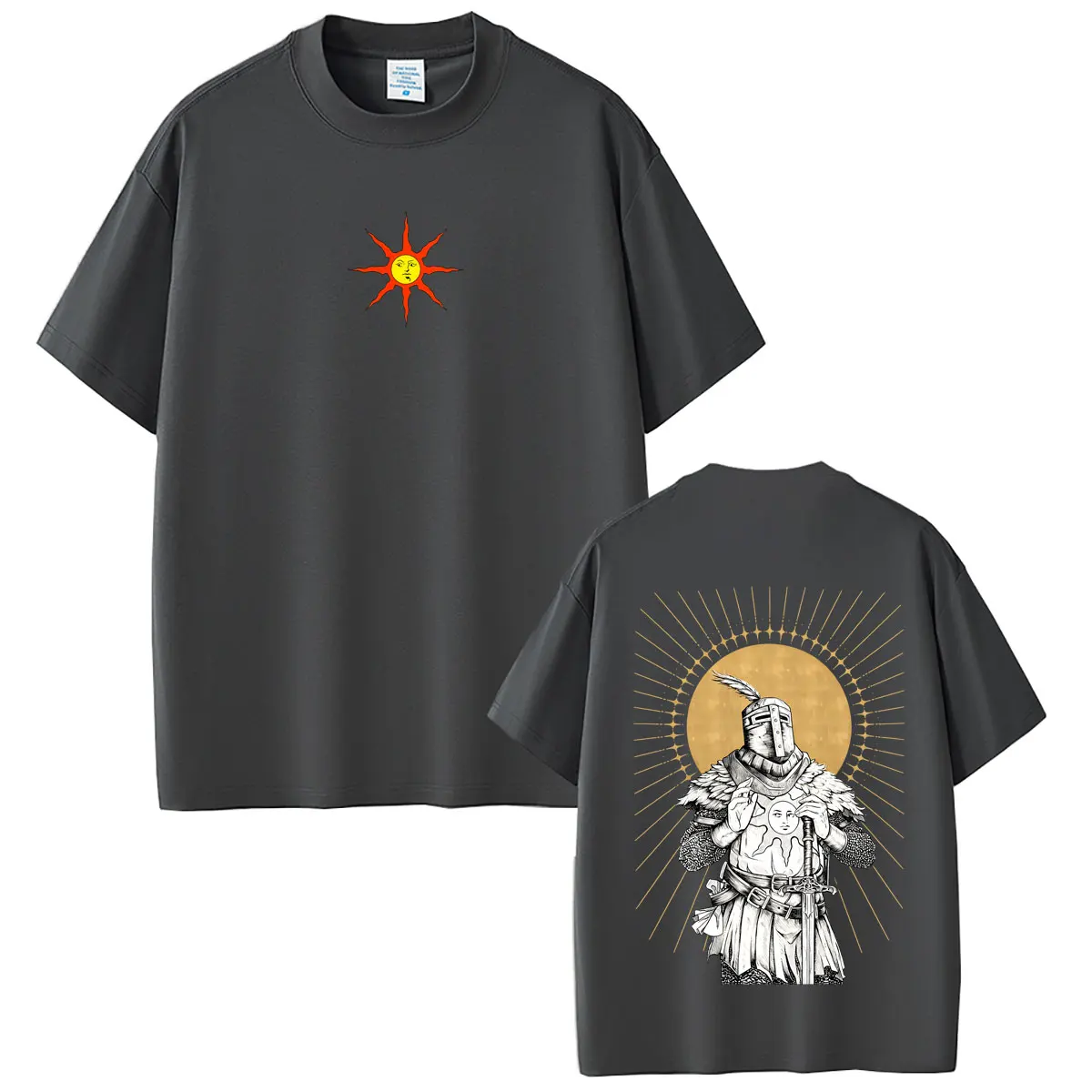 Game Dark Souls Solaire of Astora Double Sided Print T-shirt Men Women 90s Gothic Rock Oversized Streetwear Male Casual Tshirt