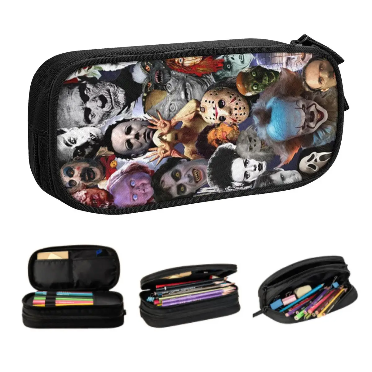 Custom Korean Halloween Horror Movie Character Pencil Cases for Boys Gilrs Large Storage Pen Bag Box School Supplies