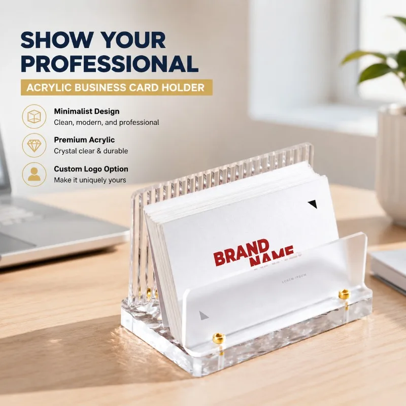 Minimalist Transparent Acrylic Pedestal Desktop Business‑card Organizer Countertop Display Rack for Reception Counter Meeting