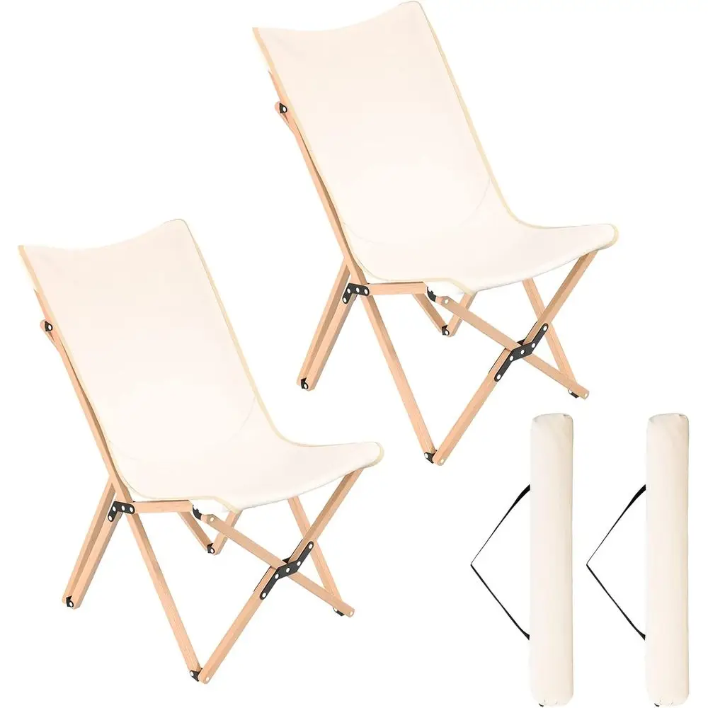 

2-Pack Lightweight Bamboo Folding Chairs for Outdoor, Beach, Picnic, Hiking - Supports Up to 330lbs, No Assembly Needed (Beige)