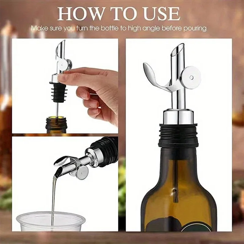 304 Stainless Steel Olive Oil Stopper Cap Dispenser Spout Sauce Vinegar Auto Open Pourer Nozzle Wine Liquor Bottle Plug