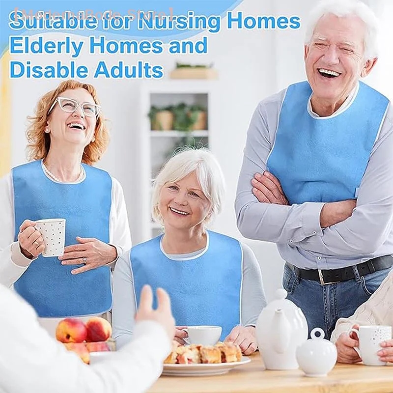 【M】Stain-resistant Dining Apron With Pockets A Bib For Elderly Care Mealtime Assistance And Rehabilitation.