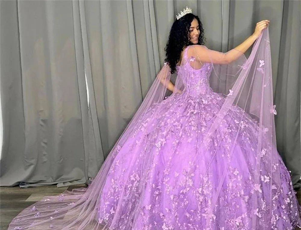 Vestidos de princesa lavanda para quinceañera, vestido de baile con tirantes finos, encaje de tul, dulce 16, 15 Años, personalizado