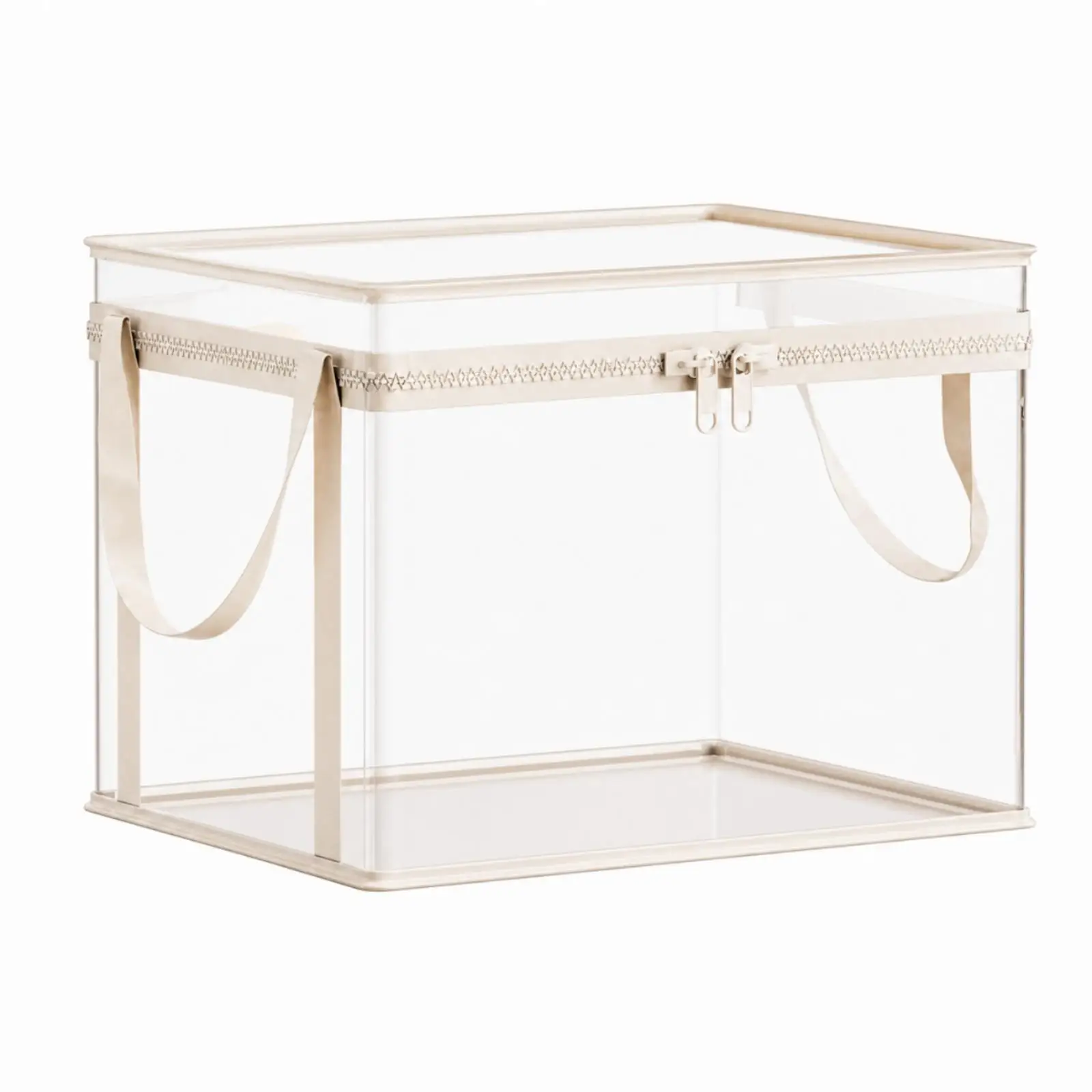 Zippered Storage Box with Transparent Panels and Carry Handles for Clothing Toys Plushies Bedroom Cabinet Organization