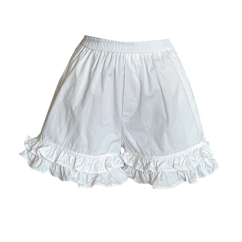 Séoulish taille haute coton blanc femmes volants Shorts 2025 nouvel été solide décontracté ample jambe large pantalons courts femme