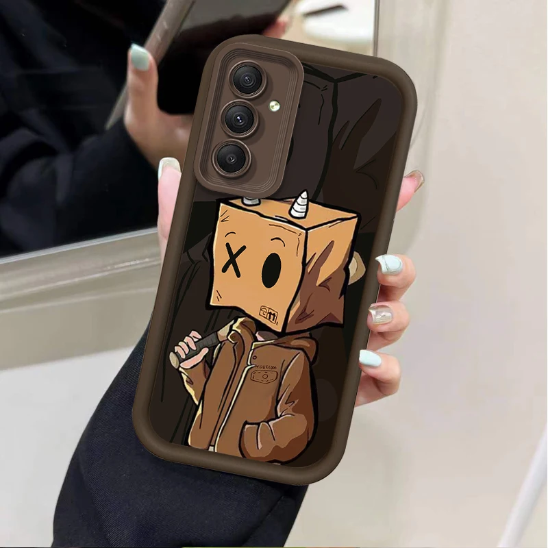 Cartoon Box Paper Man Silicone Phone Case For Samsung Galaxy S24 Ultra S23 S22 S21 Plus FE A54 A34 A14 A73 A53 A33 Soft Cover