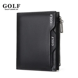 GOLF Men's Wallet Zip Double Layer Wallet Small Short Square Purse Orgnaizer Leather Pocket Money Coins Pouch Card Holder With