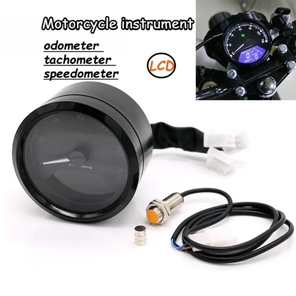 

12V LCD Motorcycle Instrument Panel Speedometer 35W Universal Digital LCD for Cafe Racer Moto Odometer 12000RPM 1-4 Cylinder