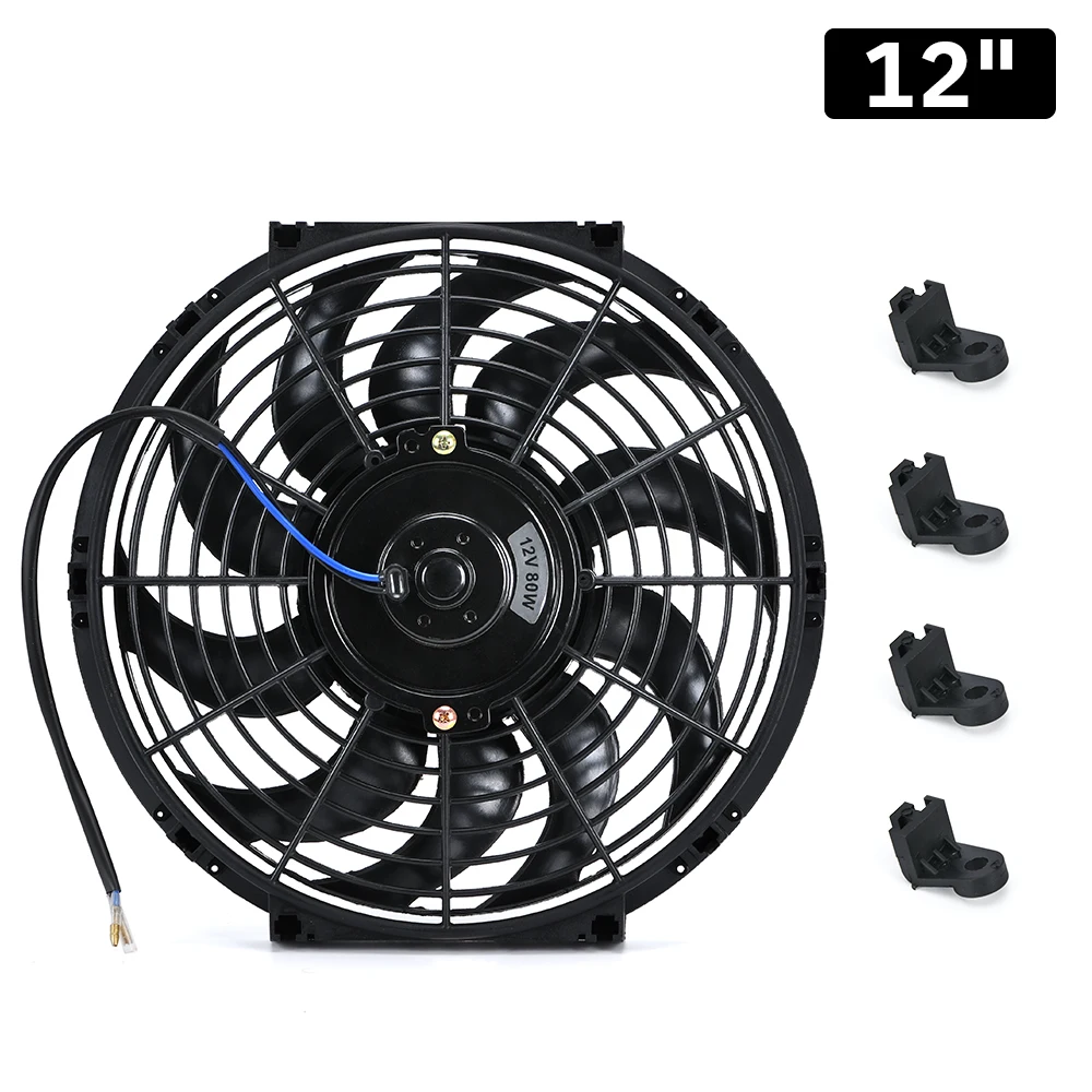 7 9 10 12 13 14 Inch Universele 12V 80W Slanke Omkeerbare Black Blade Elektrische Koeling Radiator Auto fan Montage Kit