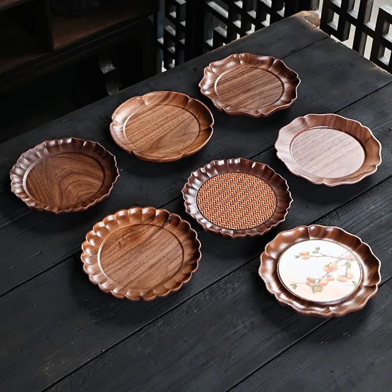 

Walnut wood Chinese high-grade purple sand pot base black walnut pot tray bottom mat dry bubble table tea accessories