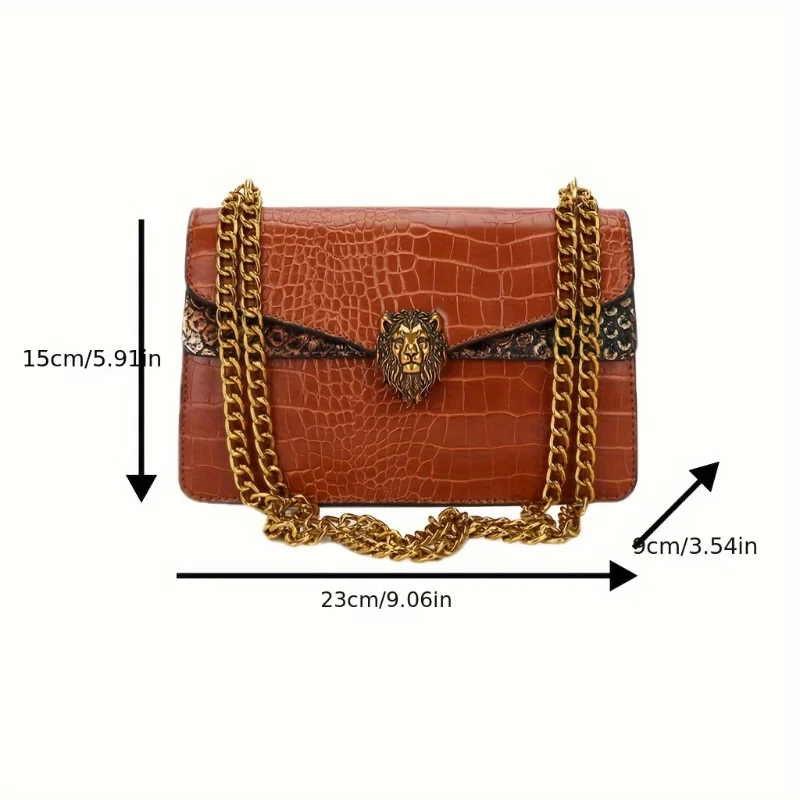 Classic Niche Design Mini Square Shoulder Bag Fully Equipped with Fashionable Clamshell Lion Button Decorated Chain Bag