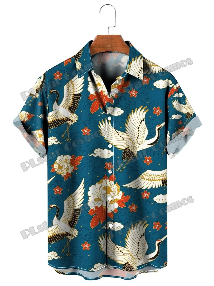 Japanese Style Crane Floral 3D Printed Fashion Men's Hawaiian Shirt Unisex Summer Casual Short Sleeve Button Down Shirts CY-47