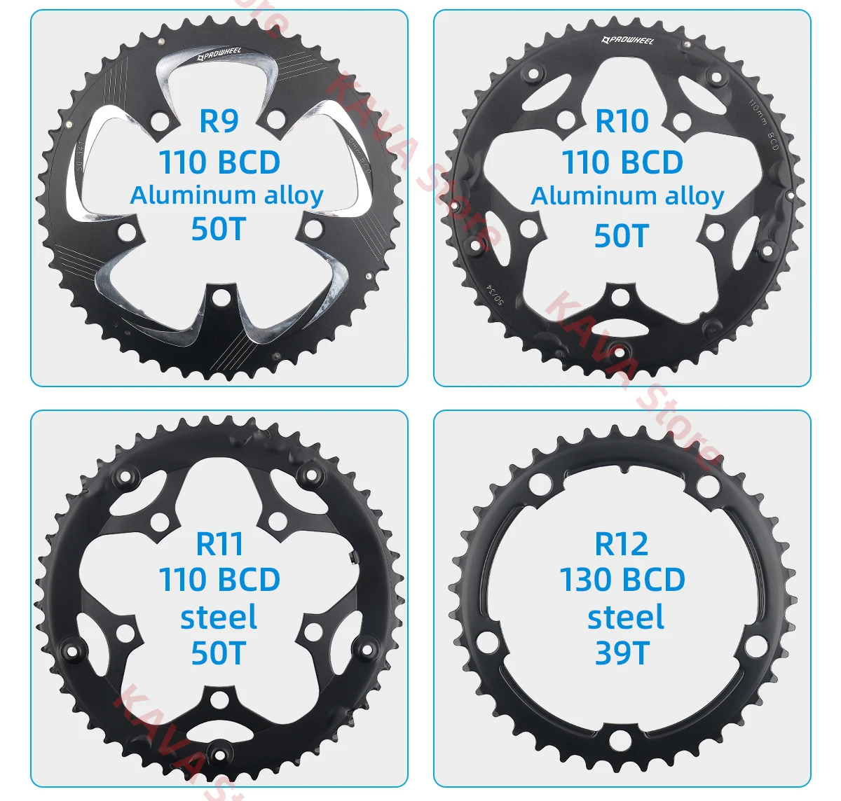 PROWHEEL Rennrad Kettenräder 110/130BCD Kurbelgarnitur Kettenblatt 34/39/50/53T Kettenblatt 8/9/10/11/12 Geschwindigkeit Fahrrad Zahnplatte Teile – Detail 10