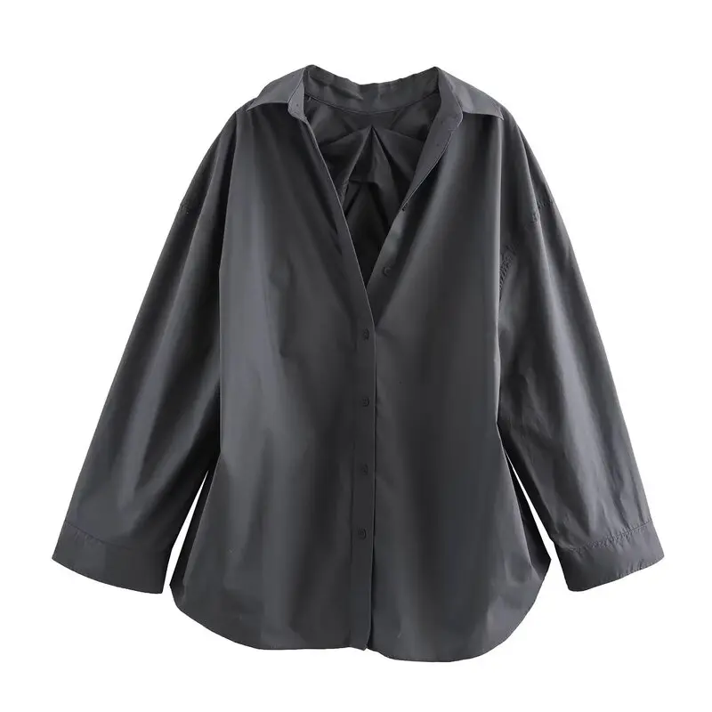 Autumn Winter Loose Fit Long Sve Women's irt Ba Pleated Silk Gauze Versatile Sle Regular Length Premium Quali