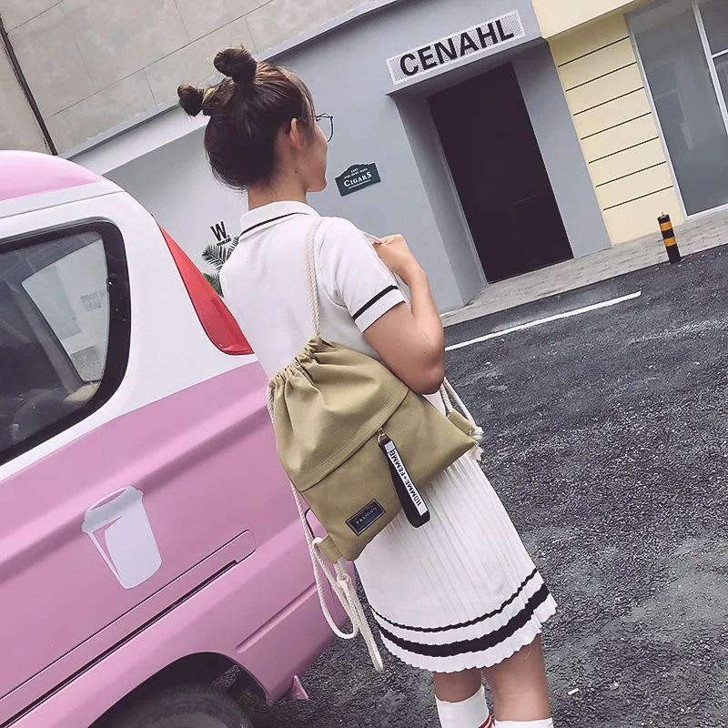 Canvas Drawstring Backpack Fashion School Gym Drawstring Bag Casual String Knapsack School Back Pack For Teenager Women