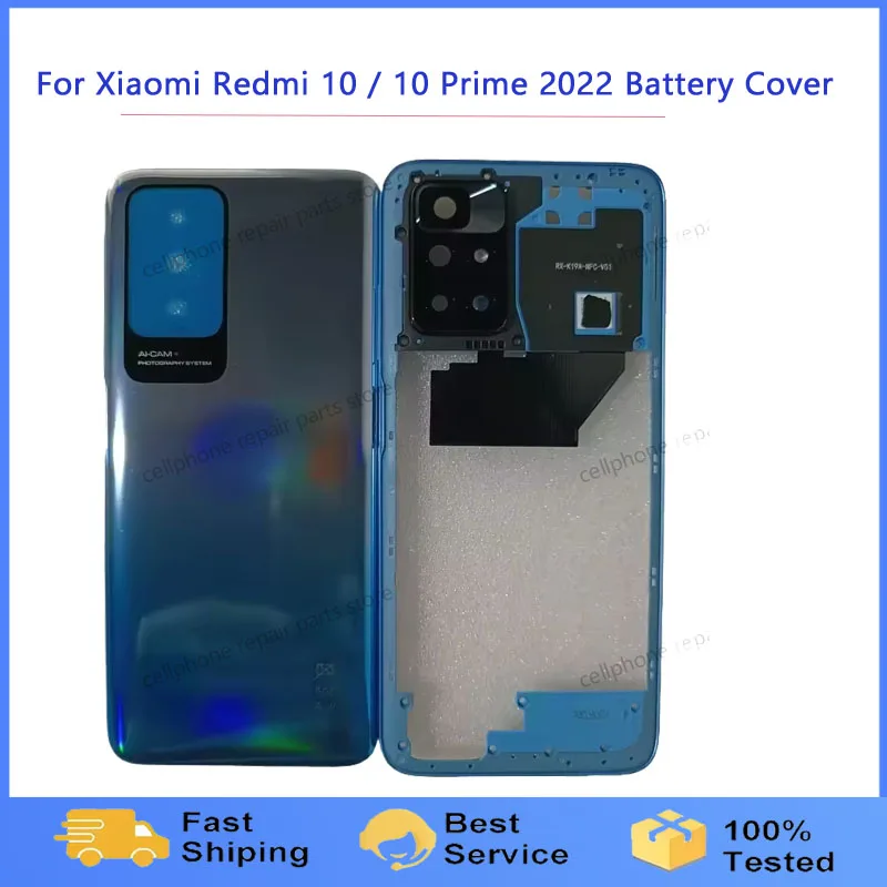 For Xiaomi Redmi 10 / 10 Prime 2022 Full Housing Case Middle Frame +Battery Back Cover Rear Door With Camera Lens Repair Parts