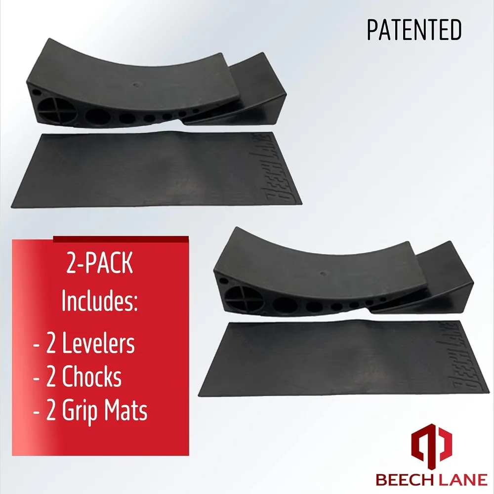 

Camper Leveler 2 Pack , Includes Two Curved Levelers, Two Chocks, and Two Rubber Grip Mats, for Campers Up to 35,000 LBs
