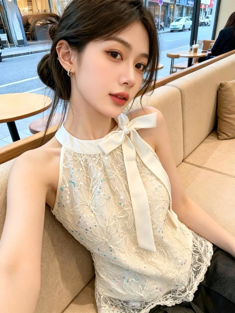 

Heavy Embellished Knot Sleeveless Vest Women's Summer New Unique Beautiful Top Self-Keeping Style Korean Version St...