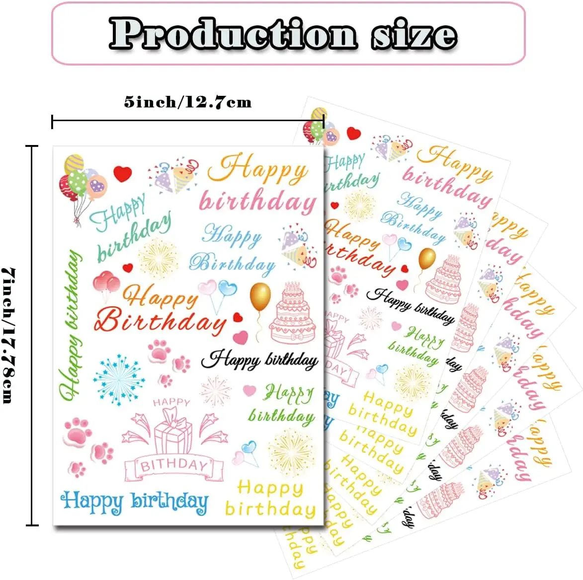 Happy Birthday Theme Rub On Transfer Stickers 5 x 7 inch Celebration Happy Birthday Letter Invitation Stickers 3Pcs