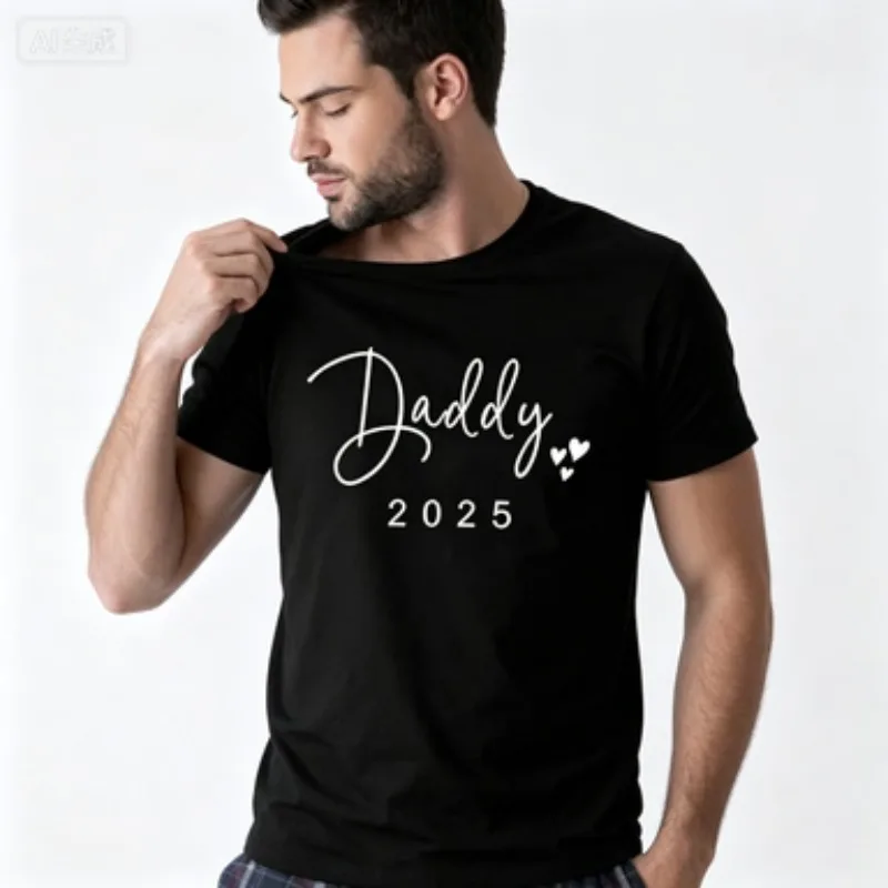 2025 Set Men Crew Neck Cotton T‑Shirt Cute Heart Print New Dad Gift Family Matching Clothing For Newborn Shower