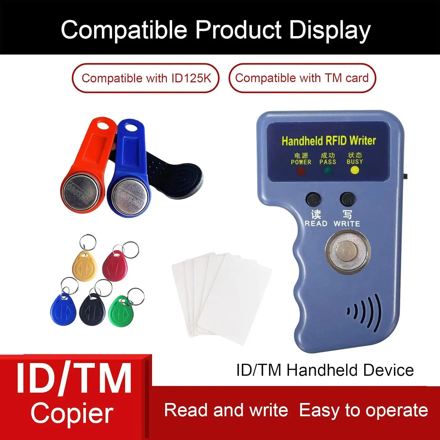

TM1990 ibutton DS-1990A I-Button Reader Handheld RW1990 TM RFID duplicator 125KHz T5577 EM4305 EM4100 Keys Tag card Copier