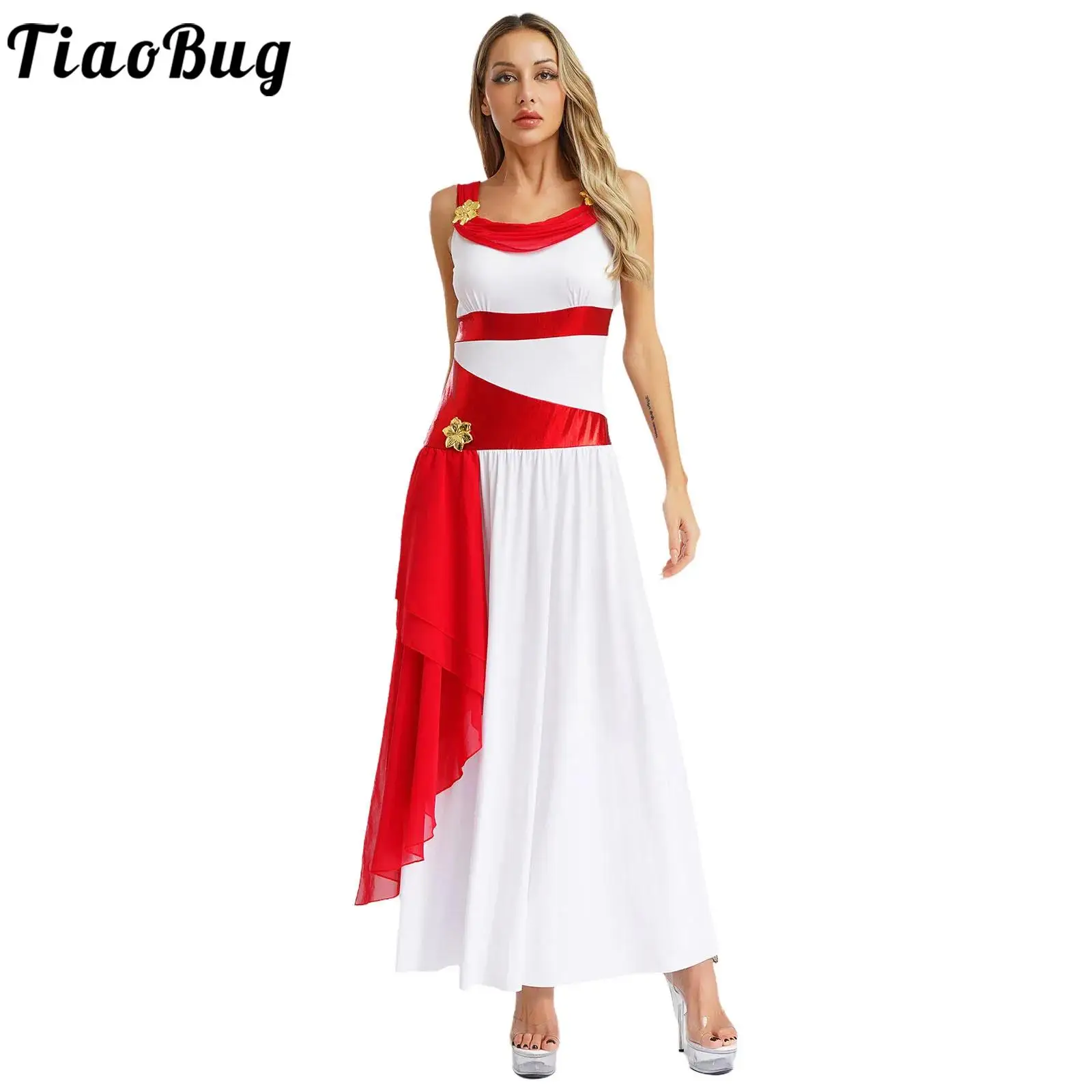 

Женский костюм древнегреческой королевы для косплея, поклонение, тога, платье без рукавов с цветочным декором для Хэллоуина, костюм для ролевых игр