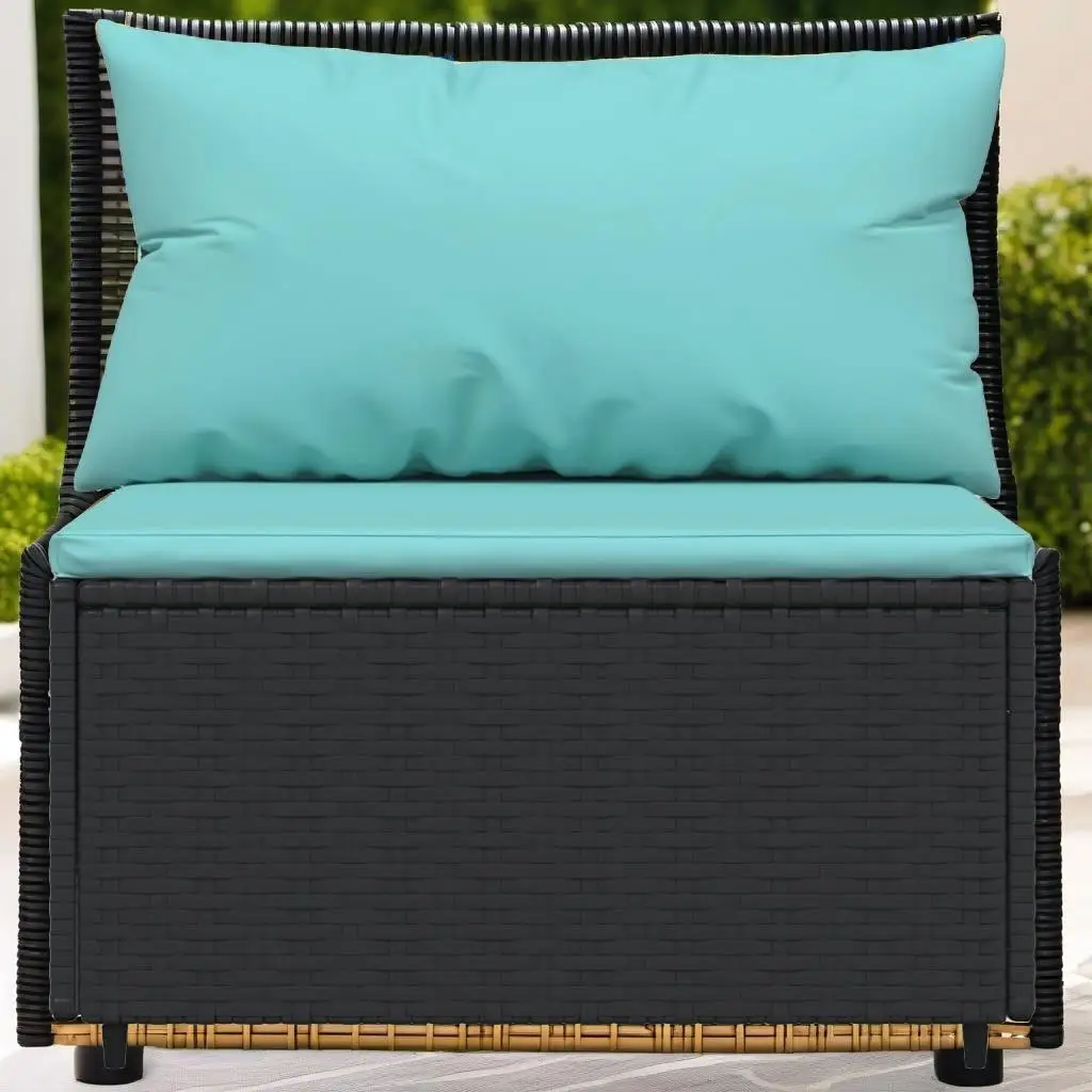 Black Poly Rattan Patio Sofa Set with Cushions - Stylish Middle Section for Outdoor Comfort