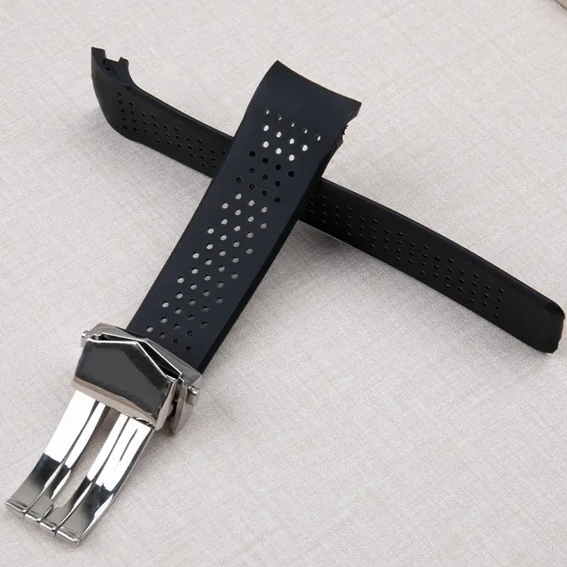 ONECMN 22mm 24mm Soft Rubber Watch Band Bracelet For TAG Strap HEUER GRAND CARRERA AQUARACER Wristband Steel Fold Buckle