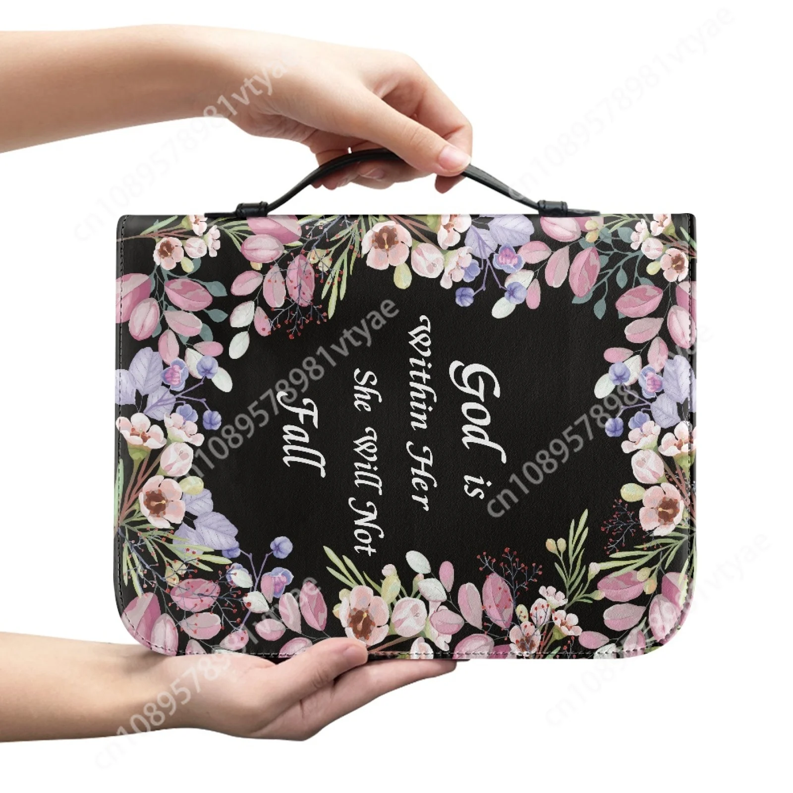 Verso Flor Padrão Bolsa de Couro Bíblia para Mulheres e Homens, Handle Handbags, Bíblia Hinos Capa Case, carregando sacos de armazenamento, personalizado