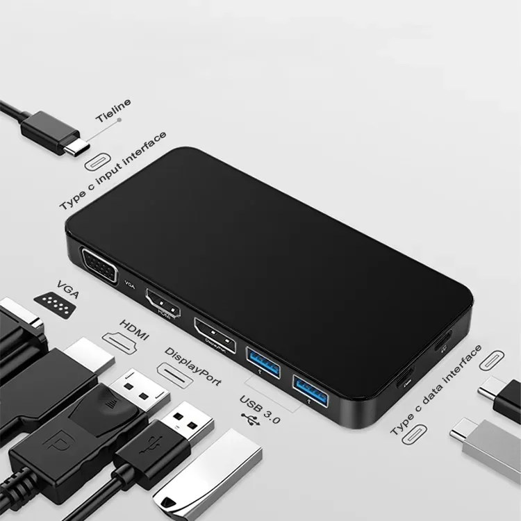 Docking Station USB C HUB 7 in 1 With 8K HDMI, 4K DP, VGA, 2 x USB C Data transmission/100W Fast Charging