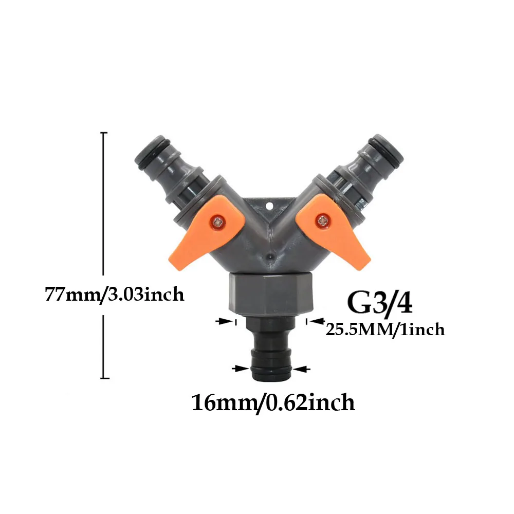 2 Arah 16Mm Puting Taman Keran Selang Pemisah Air Konektor Perempuan 1/2 3/4 Benang Y Katup Irigasi Selang Taman Konektor Cepat