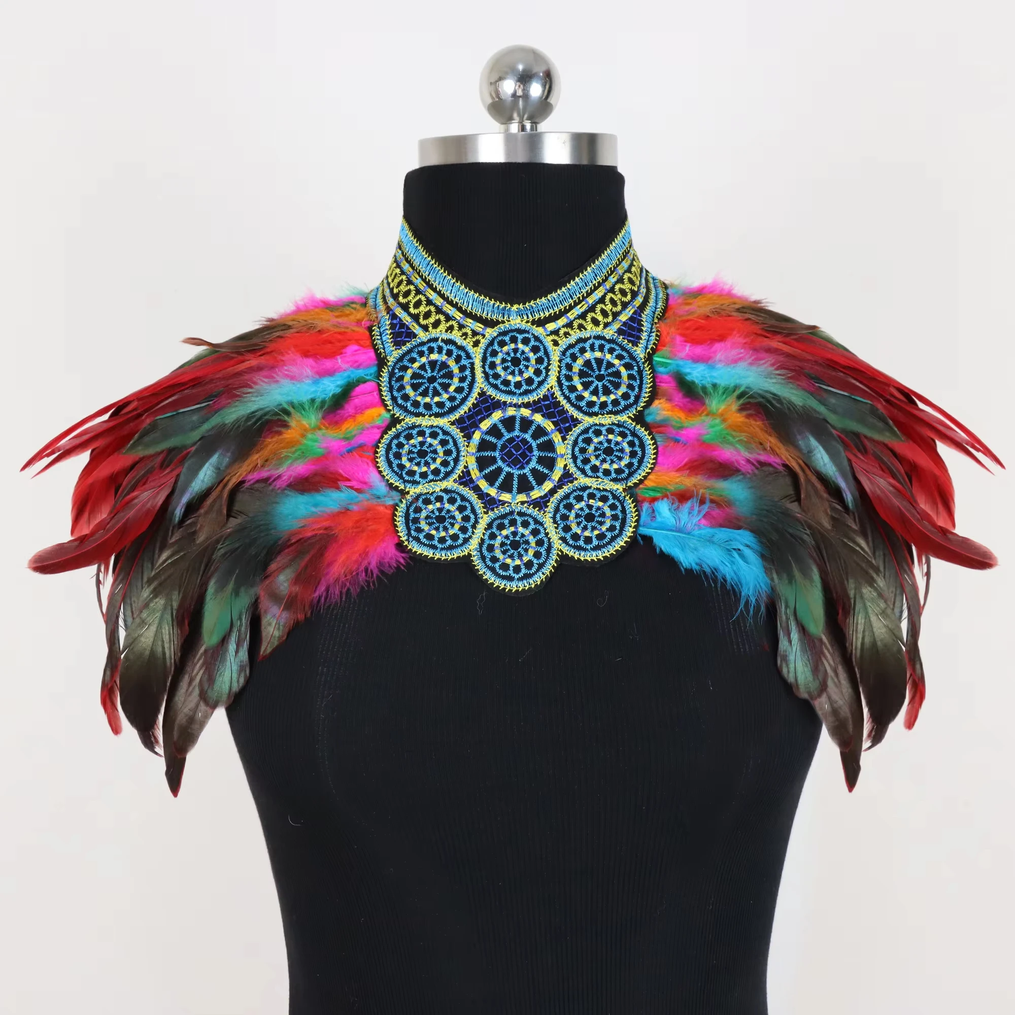 Gothic Hollow-Out Punk Harness Belt with Feather Shawl
