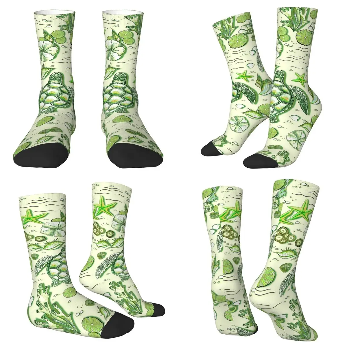 All Seasons Crew Stockings Cute Cartoon Green Turtle Socks Harajuku Long Socks for Men Women Valentine's Day Gifts