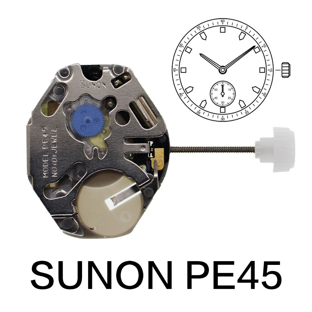 PE45 quartz uurwerk China Sunon 2 wijzers kleine seconde horlogereparatieaccessoires Chinees Een goedkoop alternatief voor 1L45-beweging