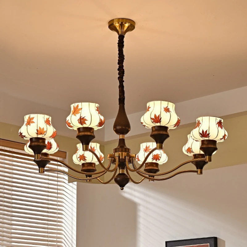 

French medieval living room chandelier retro silent wind bedroom light designer creative imitation silk maple leaf dining room c