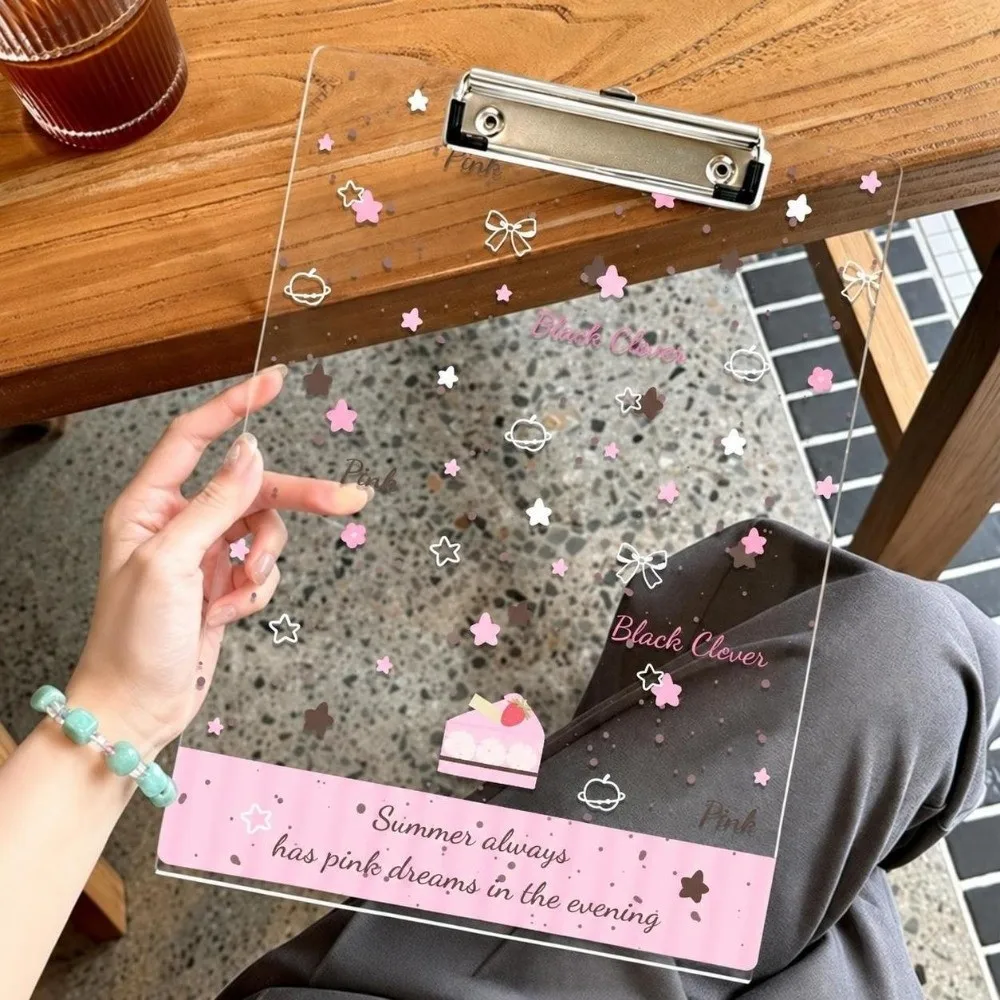 Durable Acrylic Clipboard A4/A5/A6 Clear Writing Pad Cake Star Pattern Exam Writing Board Office Stationery
