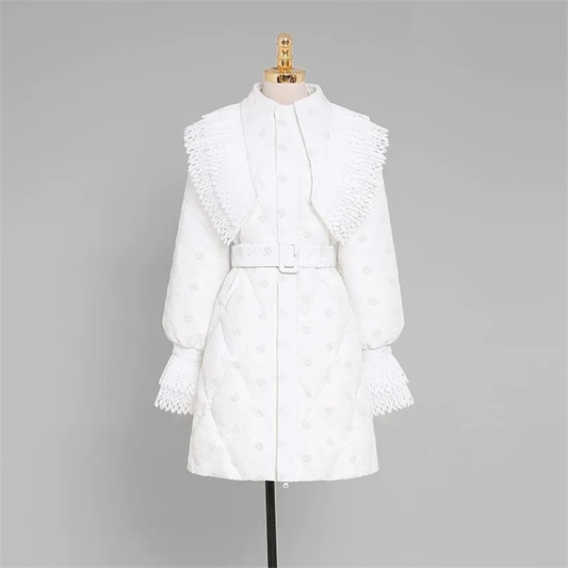 new white midi down Winter jackets for women fashion lapel belted puffer coat solid color thick down parka Y3247