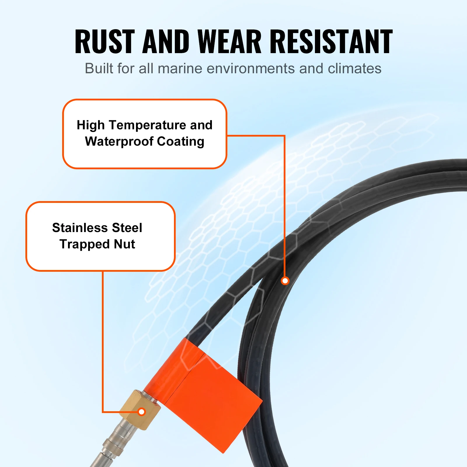 Cabo de direção para barco SucceBuy, cabo de direção rotativo marinho de popa de 17 pés, 1/2 toneladas, alta resistência à tração, compatibilidade universal