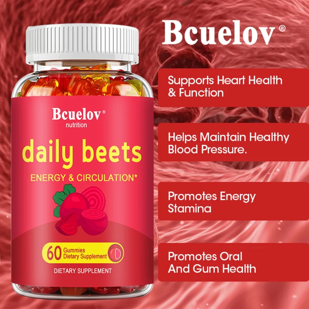 Beetroot Gummies - Superfood with Antioxidants and Vitamins, Supports Energy and Circulation, 60 Gummies