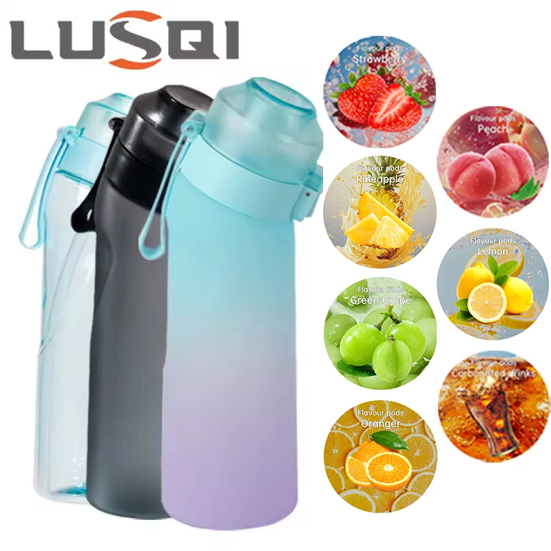 LUSQI 650ML Air Flavored Water Bottle With 7PCS Random Flavor Pods Sports Straw Cup Tritan For Outdoor Sports BPA Free