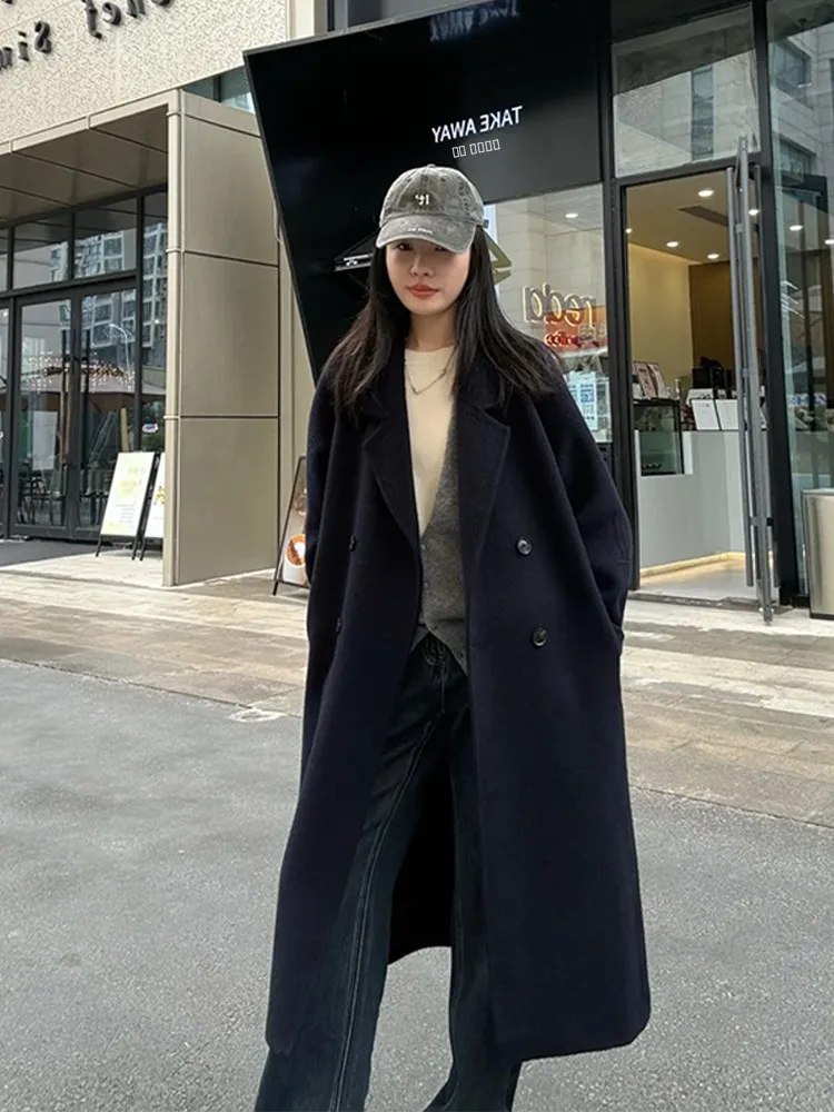 

Женское двустороннее шерстяное пальто Ele Bla средней длины в корейском стиле, однобортное, с длинными рукавами, для повседневной носки