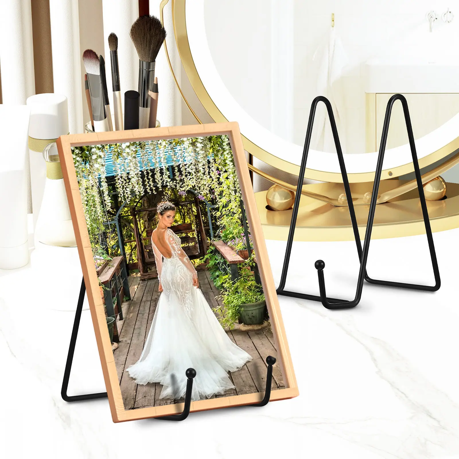 5Pcs Rust Resistant Iron Display Stands Elegant Plate Stand for Wall Art Tabletop Decor Book Holder Photo Easel Frame Stand