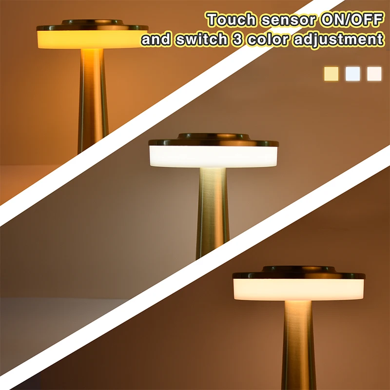 Rechargeable Touch Control Bedside Lamp 3 Color Modes Portable Cordless Creative Decorative Night Light for Bedroom Living Room