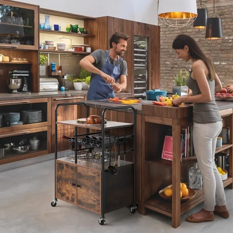 

Chi Gao Wooden Dining Furniture Kitchen Island Trolley with Wheels