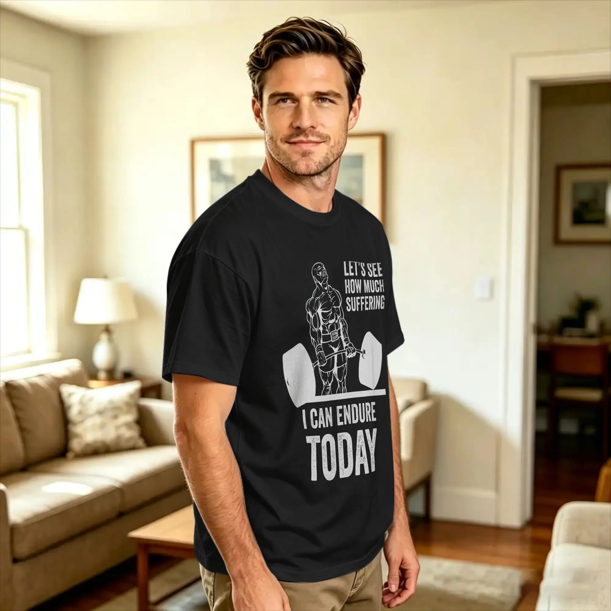 Let's See How Much Suffering I Can Endure Today Gym T-Shirt Mens  Y2K Funny T Shirts Summer Crew Neck Hip Hop Tees Oversized